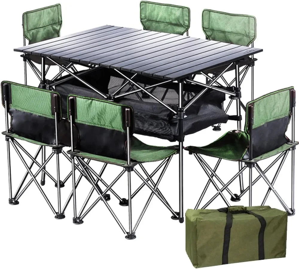 Folding Camping Table  6 Chairs, Portable  for Outdoors,