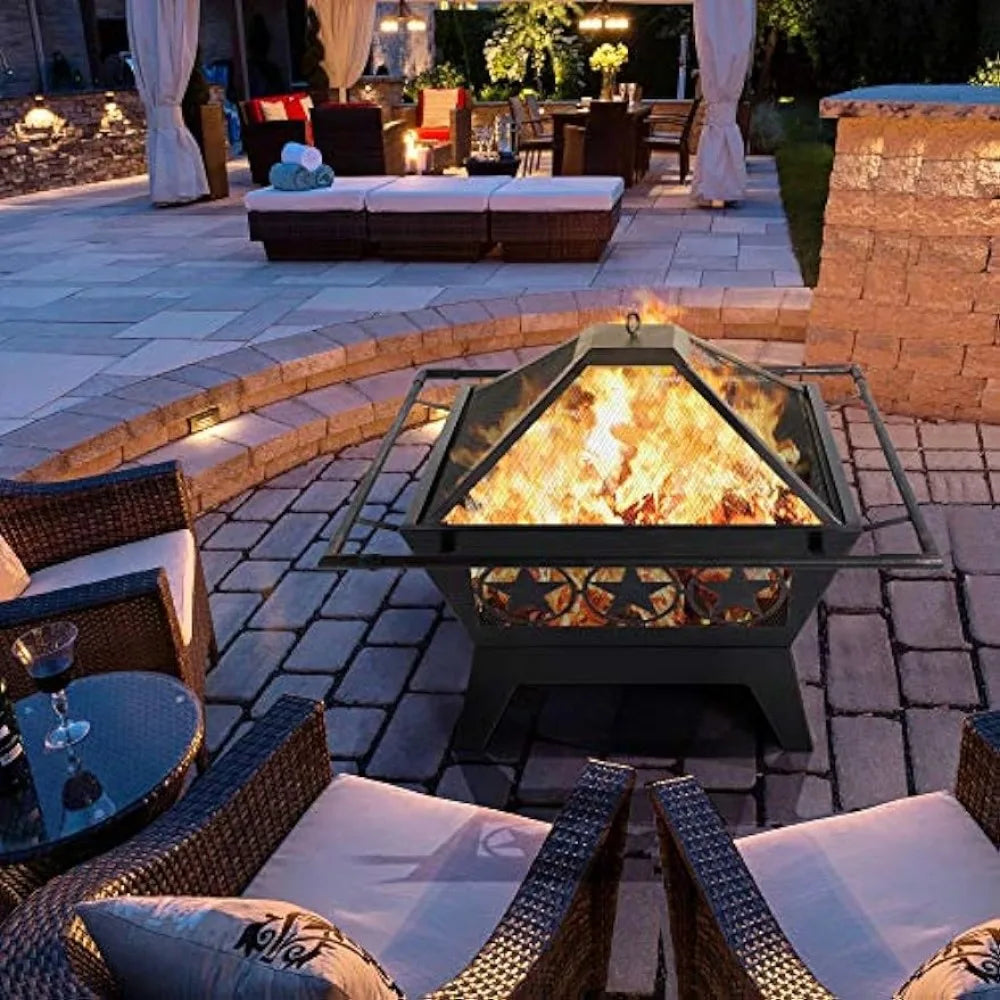 Fire Pit Outdoor Fireplace  Square Wood Burning