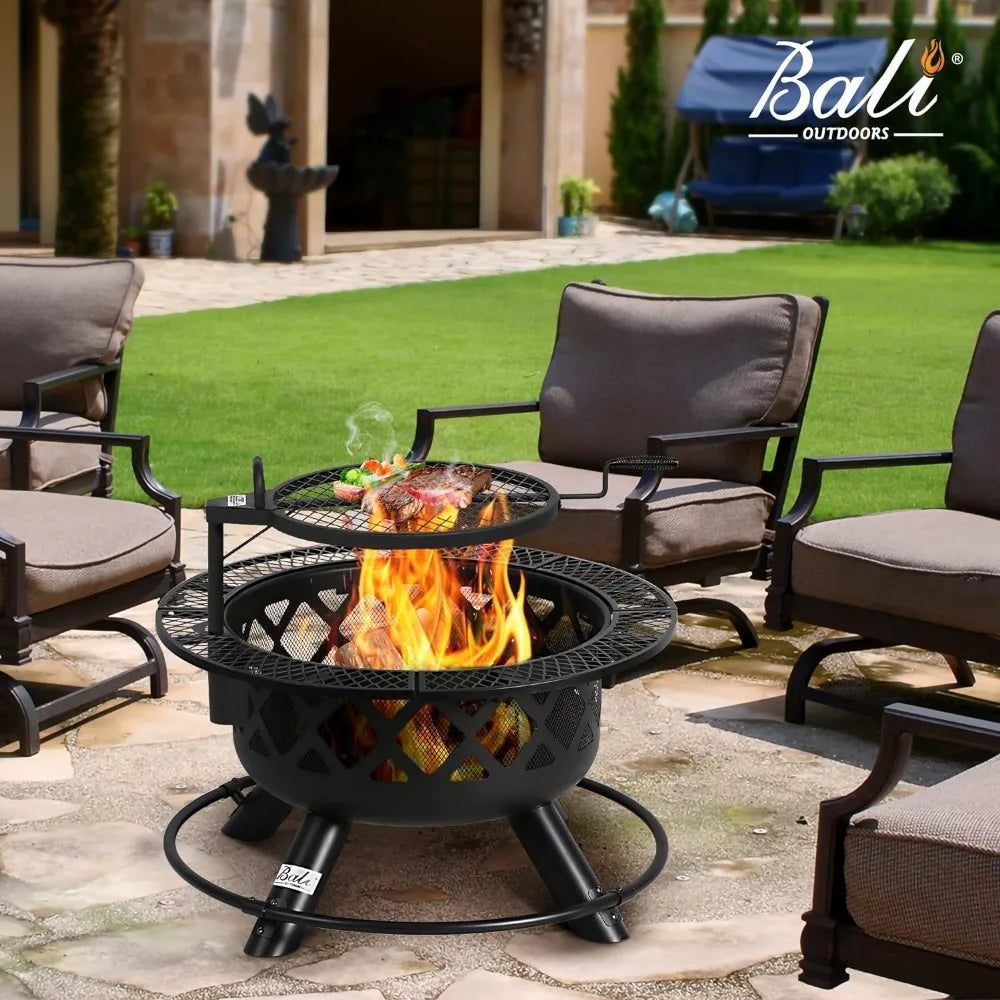 Wood Burning Fire Pit  Removable Cooking Grill,