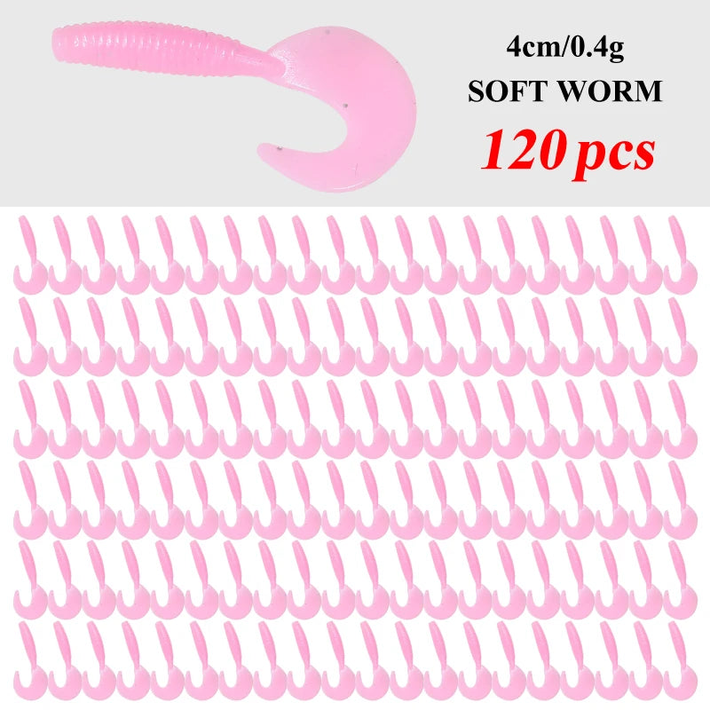 120Pcs  Fishing Silicone Worm Grub Lure