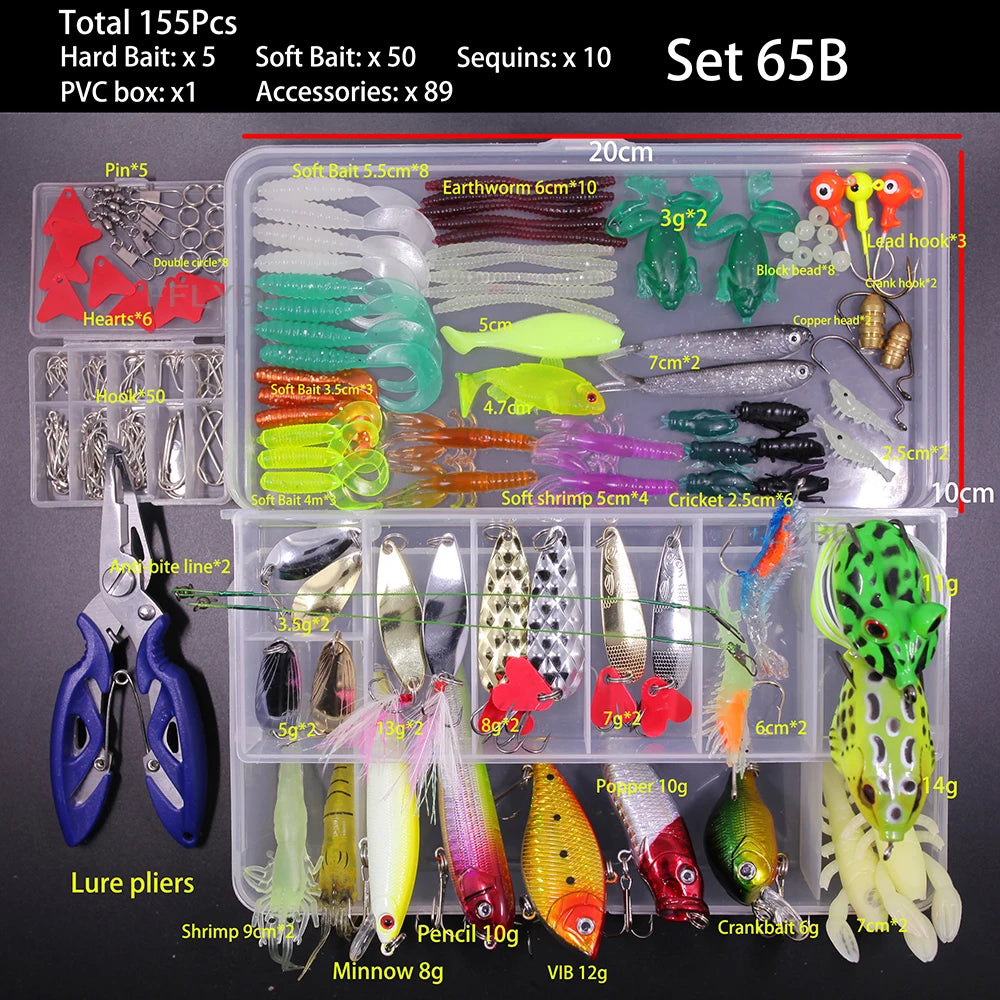 Big Mixed Fishing Lure Set Soft Hard Bait Kit