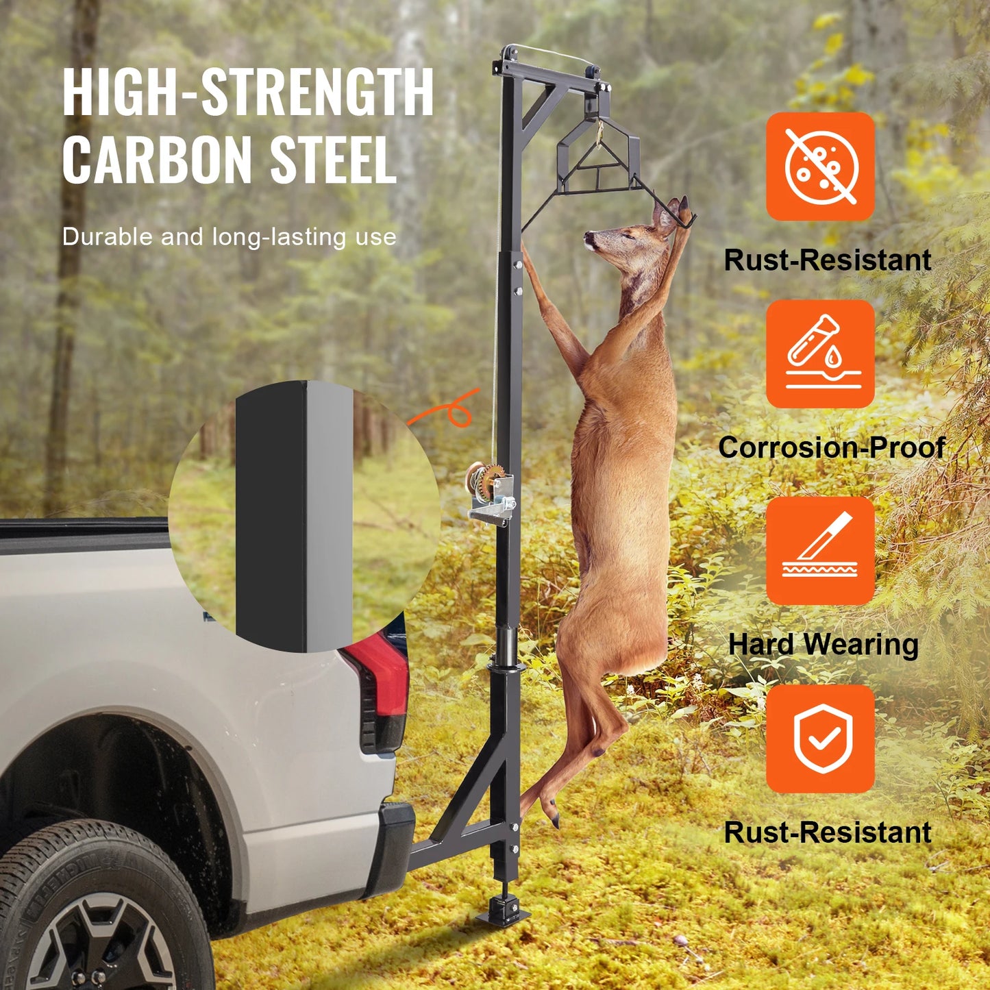 400/500 lbs Hitch Mounted Deer Hoist Adjustable Height