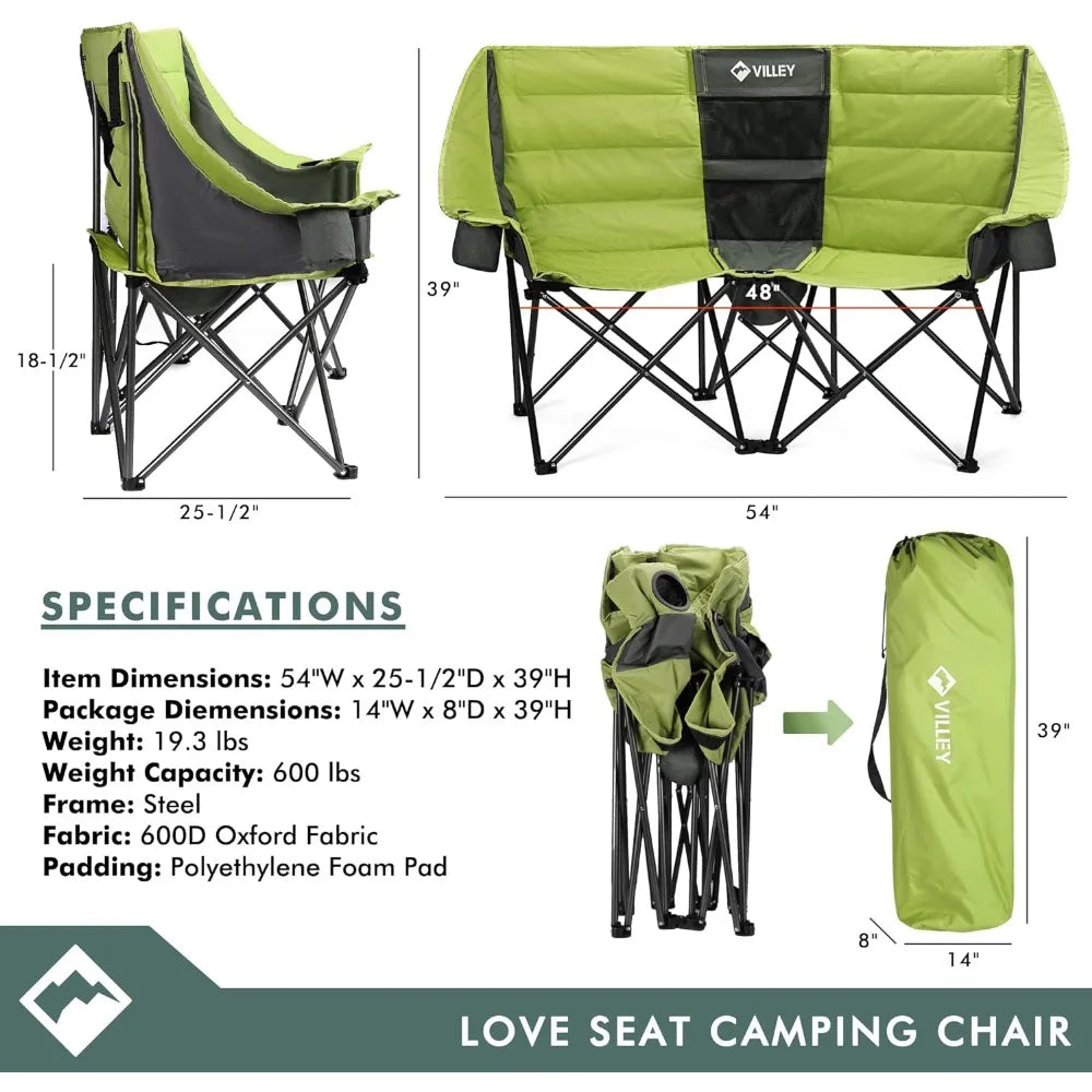 Camping Loveseat w/Cooler Bag,  Heavy Duty Padded