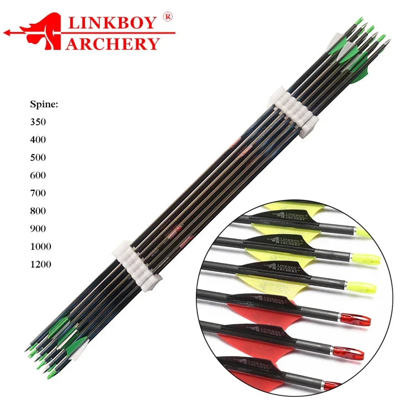 Linkboy pure Carbon Arrow SP500 30'' ID4.2mm 1.75'' Vanes for Recurve Compound Bow Arrow