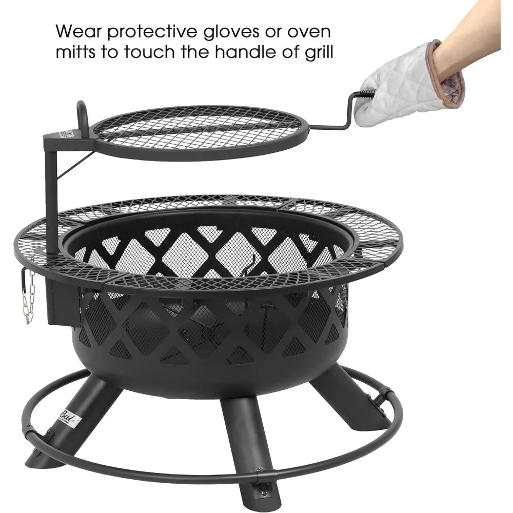 Wood Burning Fire Pit  Removable Cooking Grill,