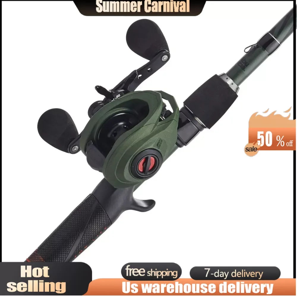 7 Feet Low Profile Baitcast Reel and Fishing Rod Combo, 7' - Medium Heavy - 1pc - LH