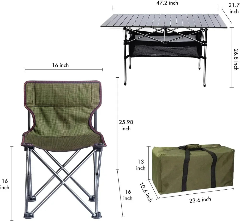 Folding Camping Table  6 Chairs, Portable  for Outdoors,