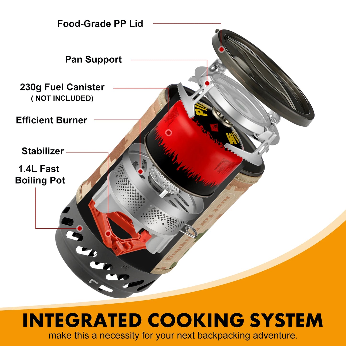 1.4L Backpacking Stove Camping Propane Cooking Gear