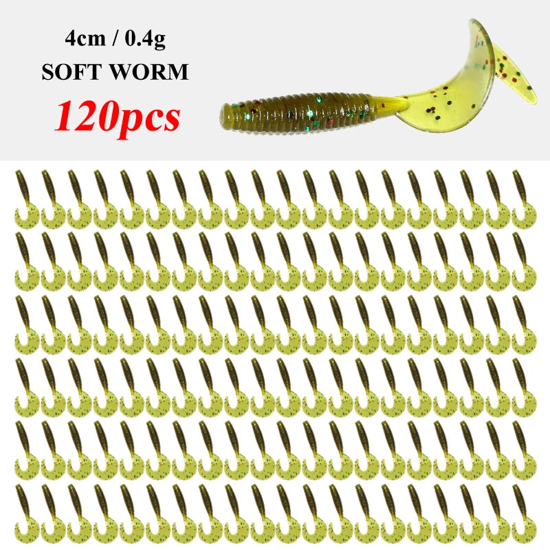 120Pcs  Fishing Silicone Worm Grub Lure