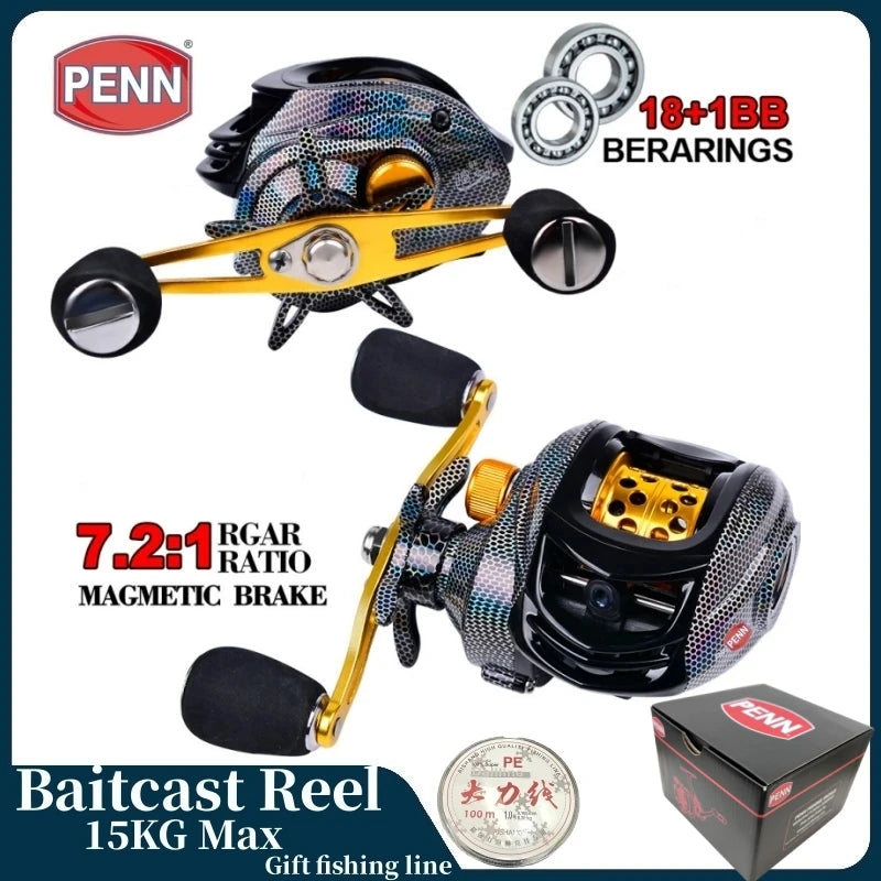 PENN Baitcast Reel with 18+1 Bearings, 7.2:1 Gear Ratio