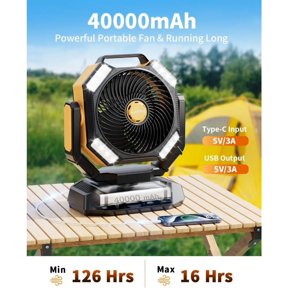 Rechargable Camping Fan with 4 LED Light and Remote