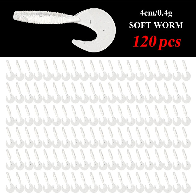 120Pcs  Fishing Silicone Worm Grub Lure