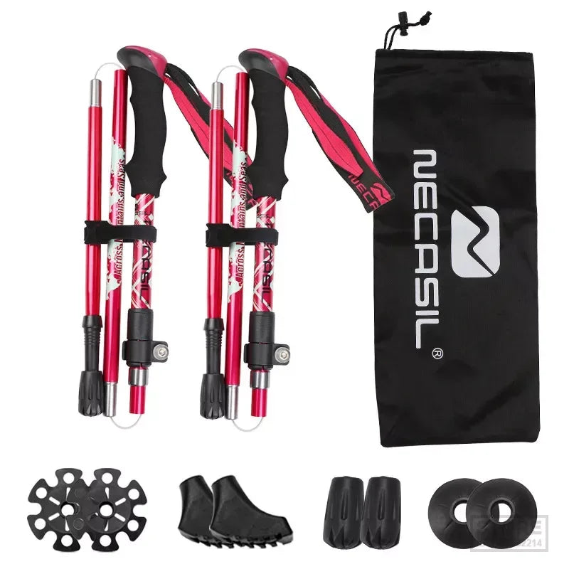 2pcs Trekking  Folding Collapsible Hiking Poles