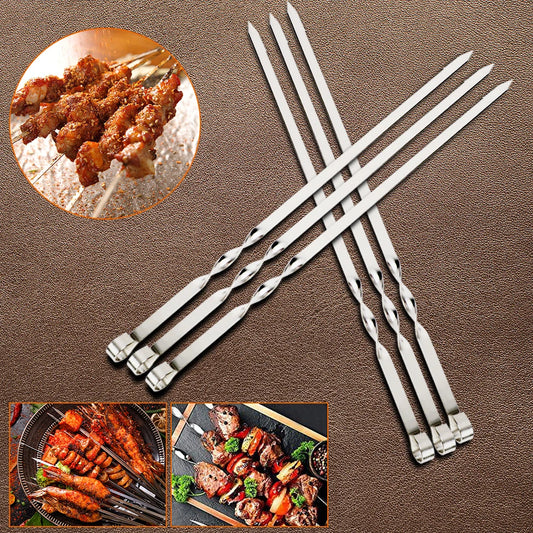 Stainless Steel Barbecue Skewer 6Pcs Wide BBQ Sticks Flat BBQ