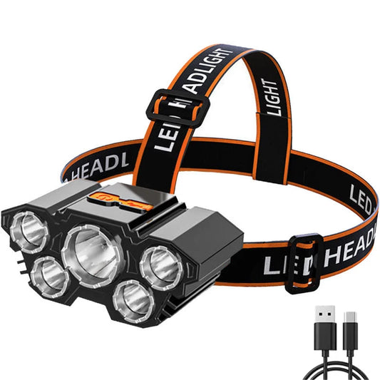 Usb Rechargeable 5 Led Headlamp Super Bright