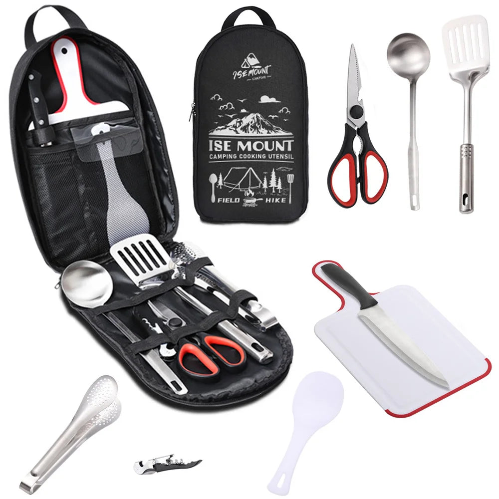 9pcs Stainless Steel Camping Kitchen Cookware Set