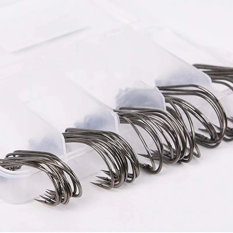 50Pcs Box  Barbed Stainless  Offset  Worm Hook