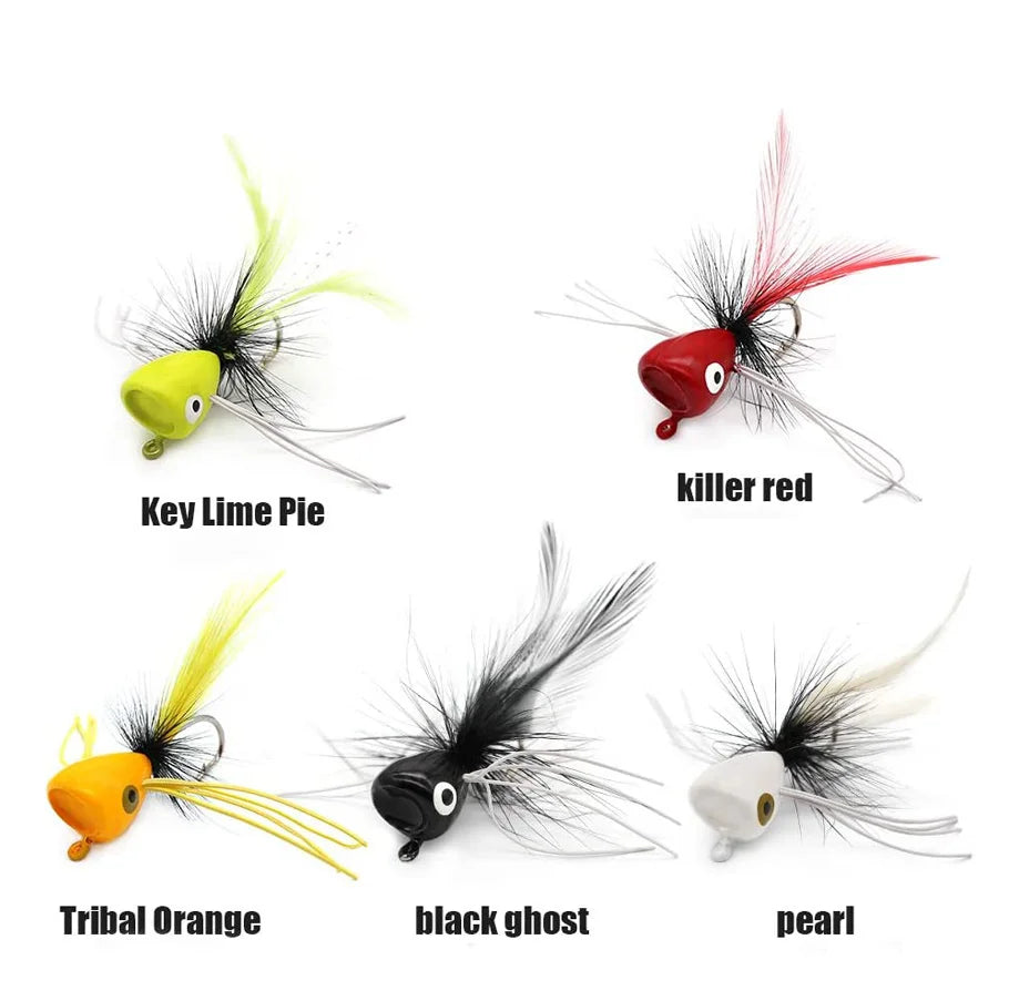 5PCS Topwater Fly Fishing Popper Dry Flies