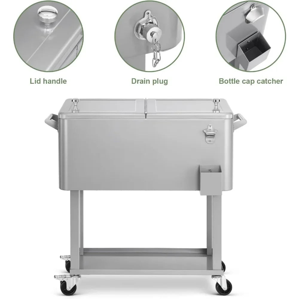 80 Quart Rolling Ice Chest Cooler Cart