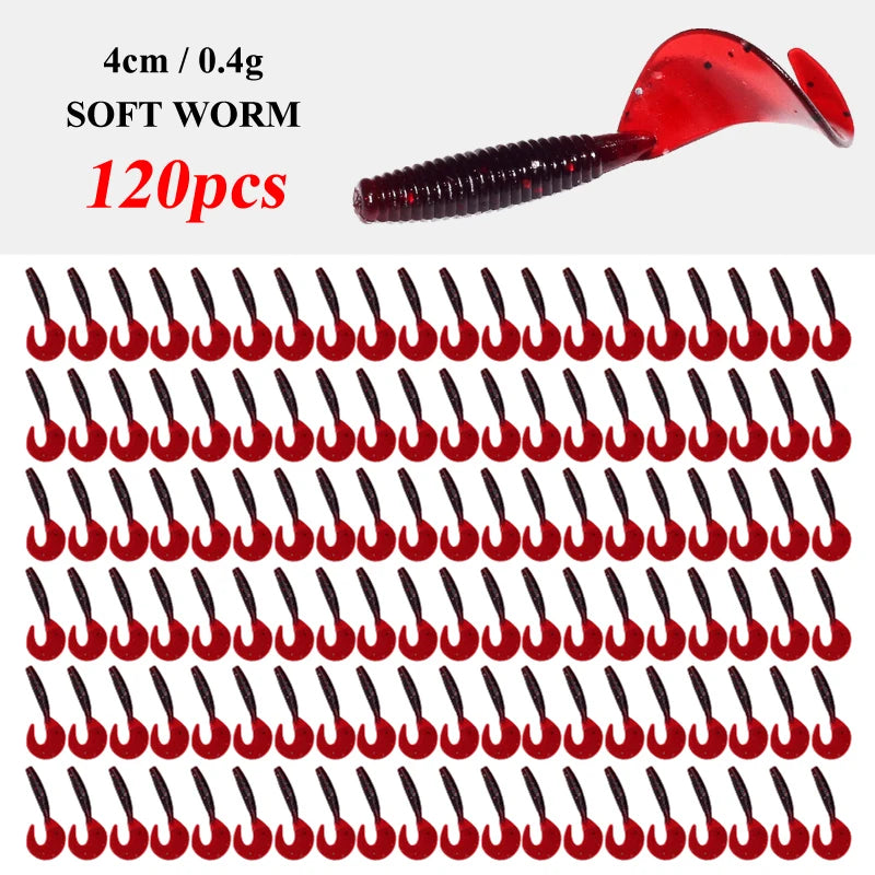 120Pcs  Fishing Silicone Worm Grub Lure