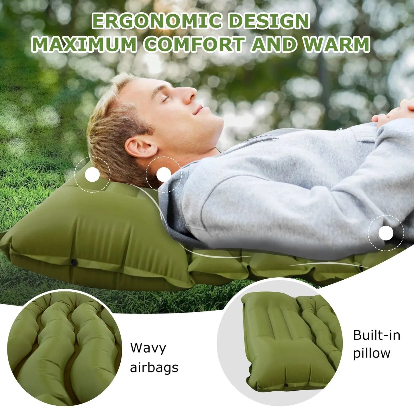 Camping Inflatable Mattress ,  Built-in Pillow ,Pump