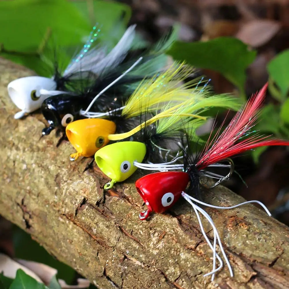 5PCS Topwater Fly Fishing Popper Dry Flies