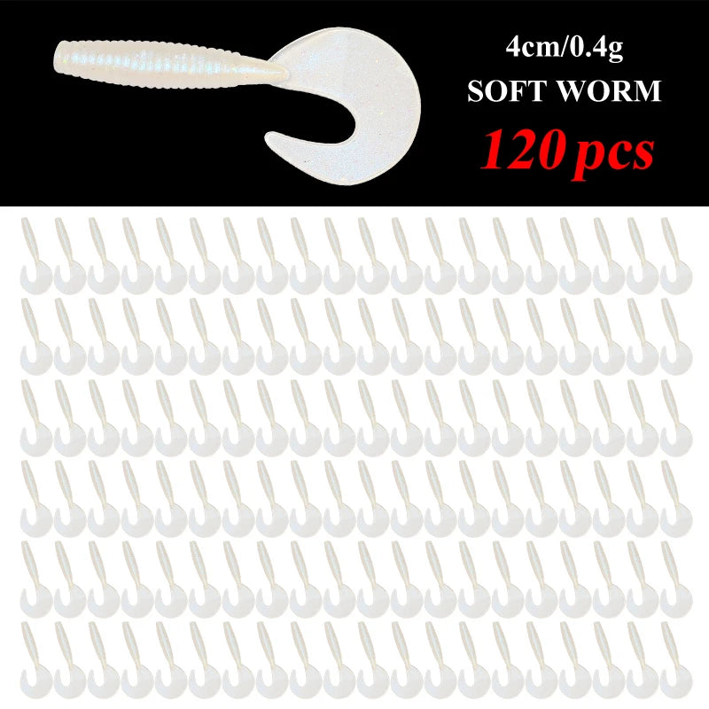 120Pcs  Fishing Silicone Worm Grub Lure