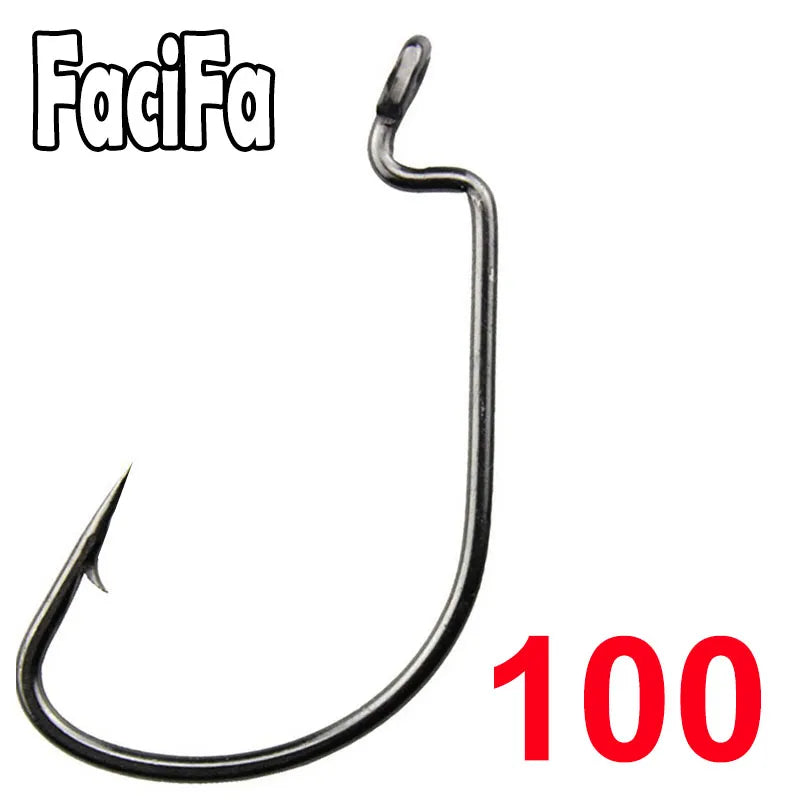 100 pcs Wide Gap Worm Fishing  Bass Hooks