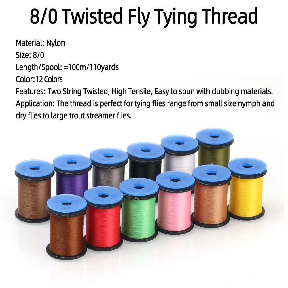 12pcs Assorted Colors 8/0 Twisted Fly Tying Thread